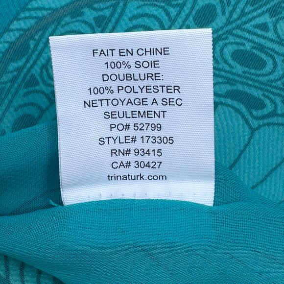 Trina Turk Floral Silk Long Midi Dress Spaghetti Strap Black White Aqua Size S - Picture 13 of 16